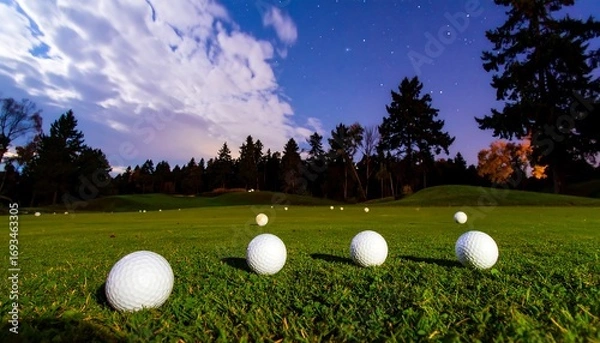 Obraz Golf balls on a night course