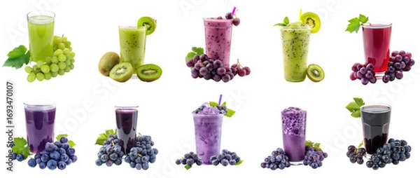 Fototapeta Collection of Smoothie and juice drink group png isolate on transparency background