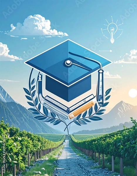 Obraz Graduation path through vineyards