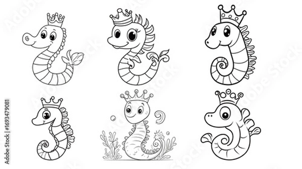Obraz Coloring Page for 3-Year-Old Kids – A Silly Seahorse, Easy and Fun Line Art Drawing for Early Learning and Creativity