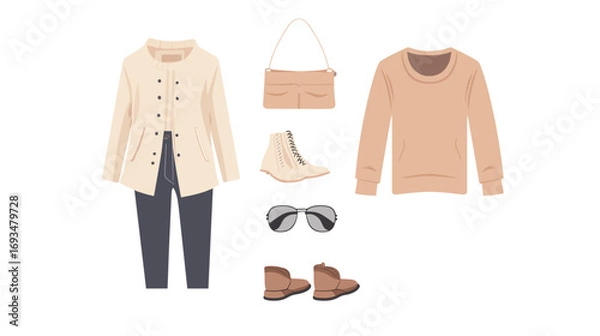 Obraz Vector Illustration of a Set of Fashion Clothes – Modern Apparel Collection Featuring Casual, Formal, and Trendy Outfits for Clothing Design, Style Inspiration, and Creative Projects