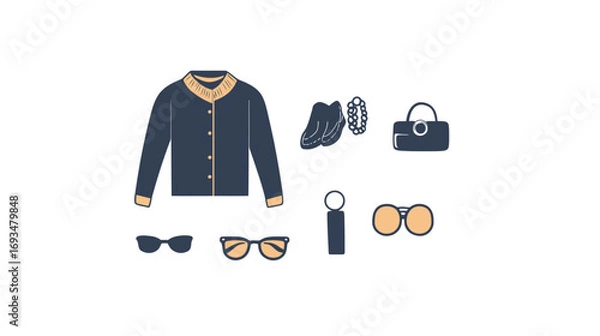 Obraz Vector Illustration of a Set of Fashion Clothes – Modern Apparel Collection Featuring Casual, Formal, and Trendy Outfits for Clothing Design, Style Inspiration, and Creative Projects