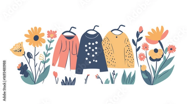 Obraz Simple Vector Illustration with Clothes – Minimalist Apparel Icons Depicting Fashion Outfits, Casual Wear, and Clothing Elements for Modern Design Projects