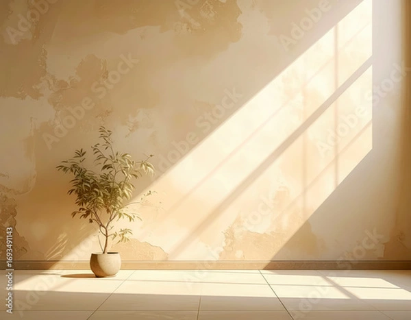 Fototapeta empty wall beige brown colour with shadow background