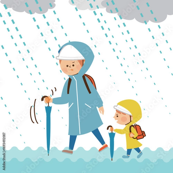 Obraz 水害　避難する親子