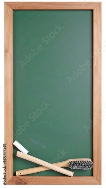 Obraz Green chalkboard with cleaning tools