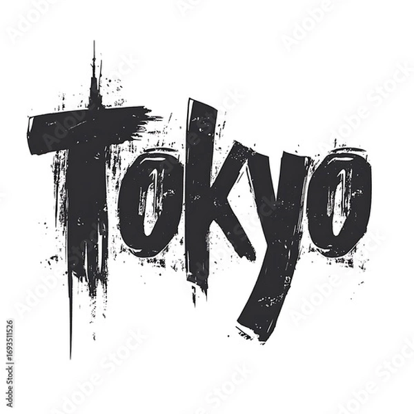Fototapeta Gritty, distressed brushstroke typography featuring the word 'Tokyo', capturing an urban, artistic aesthetic for design projects related to Japanese culture and travel