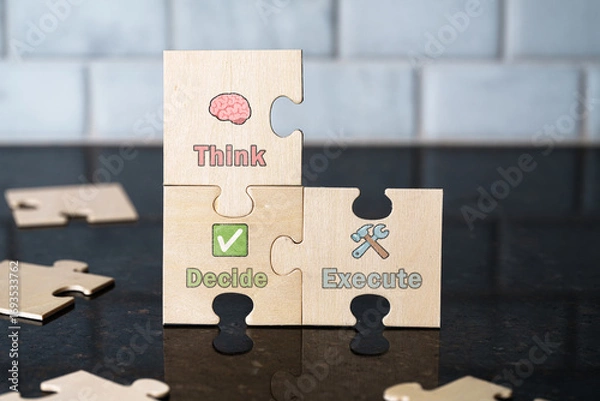 Fototapeta Think Decide Execute, Strategy Action Training Orientation Puzzle Symbolism