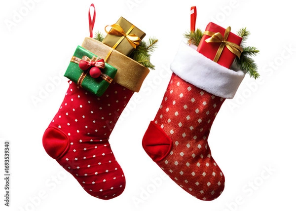 Fototapeta Christmas stocking isolated on transparent background