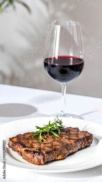 Fototapeta Grilled steak with wine (2)