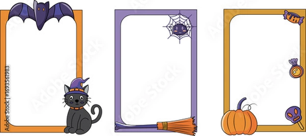 Fototapeta Happy Halloween Frame set. creative contemporary aesthetic doodle elements. 