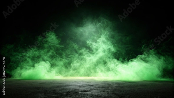 Fototapeta Green Smoke Billowing Across a Dark, Textured Surface mist vapor Halloween