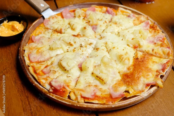 Obraz Italian food, delicious pizza with butter and cream cheese