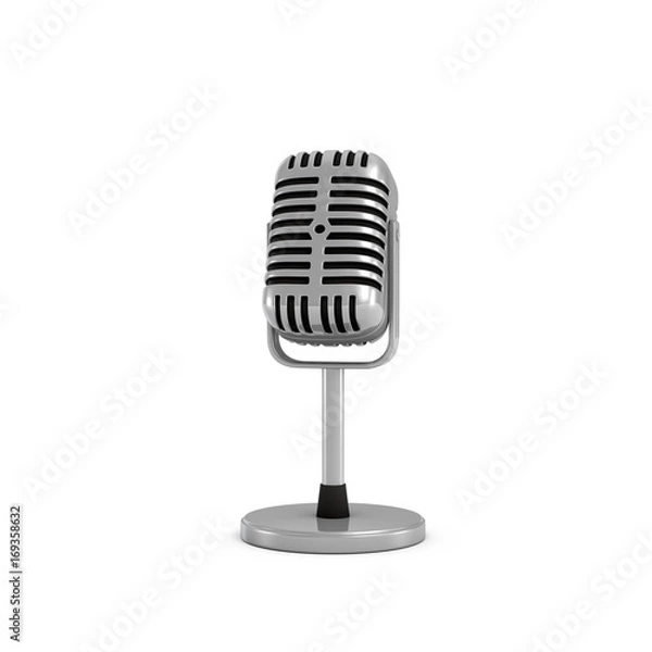 Fototapeta 3d rendering of a silver metal retro tabletop microphone with a round base.