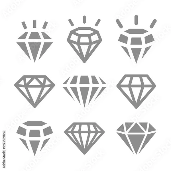 Fototapeta Shining diamond, line and filled vector icon set. Radiant, shiny crystal diamonds icons.
