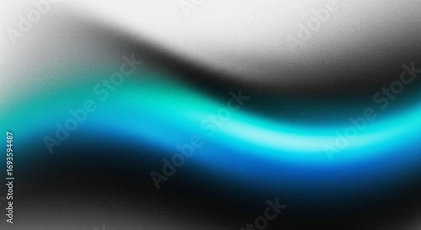 Fototapeta Abstract Blue Teal Gradient Wave Flowing Through Grayscale Texture Background