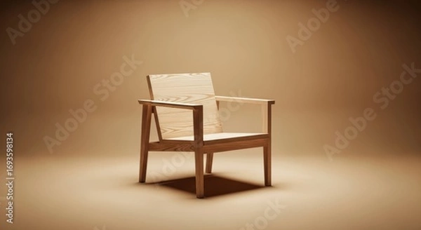 Fototapeta Minimalist Wooden Armchair in a Beige Studio