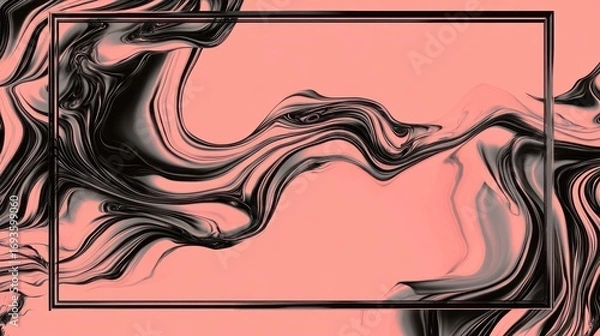 Fototapeta Abstract pink and black marble swirls in a frame.