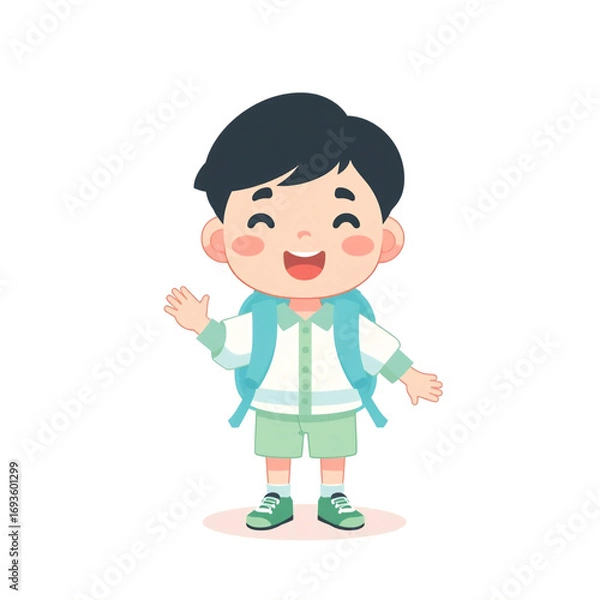 Obraz Happy School Kid with Backpack