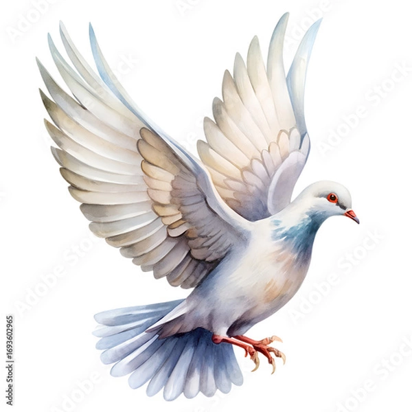 Fototapeta Watercolor Dove with Open Tail on White Background