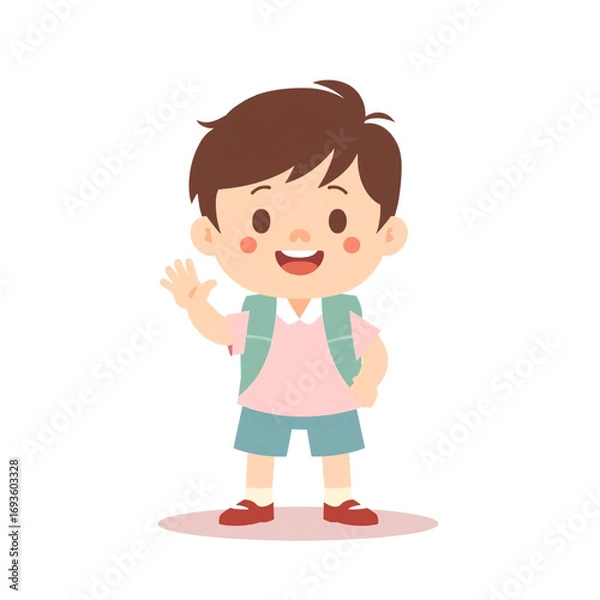 Obraz Happy School Kid with Backpack