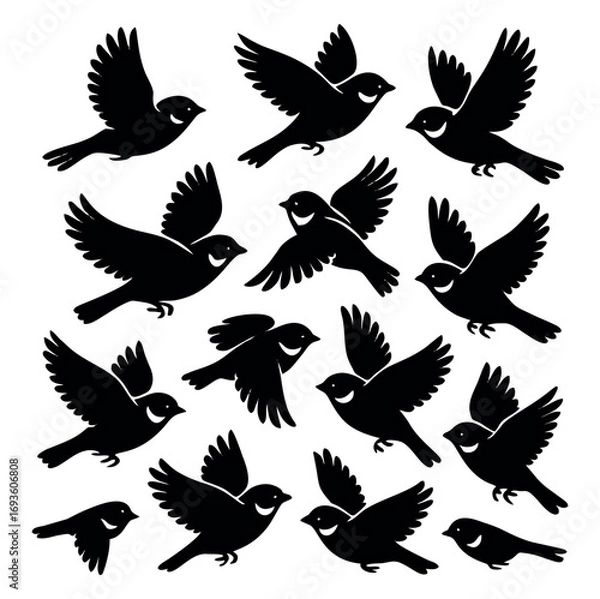 Fototapeta Seamless Pattern of Flying Birds Silhouette on White Background