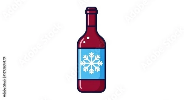 Fototapeta Winter Celebration Red Wine Bottle with a Crisp Snowflake Label Icon