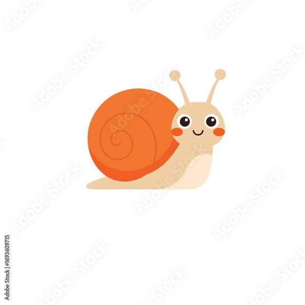 Fototapeta Cute Snail Cartoon Vector Illustration – Smiling Orange Shell Snail Character for Kids Design