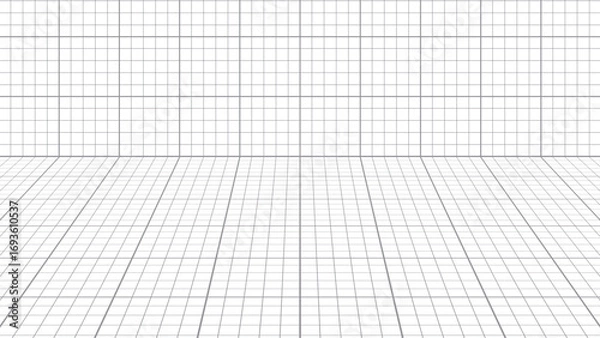 Fototapeta 奥行のある方眼紙のような升目のパターンの空間素材