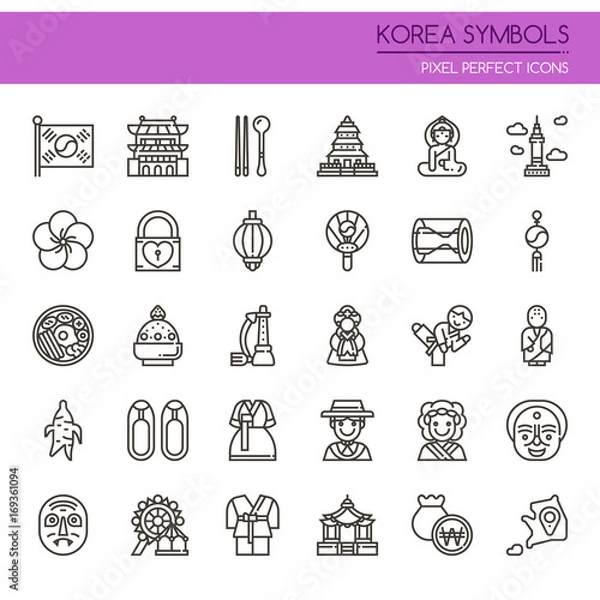 Fototapeta Korea Symbols , Thin Line and Pixel Perfect Icons.
