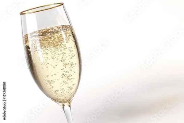 Fototapeta Sparkling Beverage in Elegant Glass with Bubbles and Golden Rim