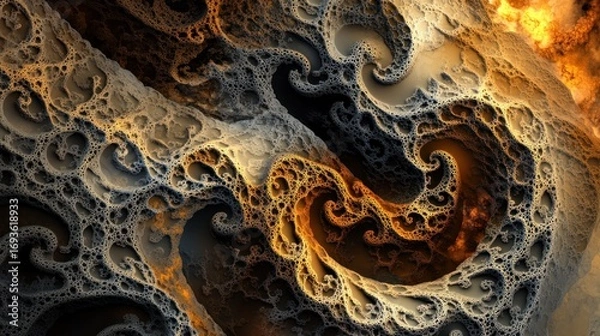 Fototapeta Complex fractal rendering evoking organic textures with intricate and winding designs