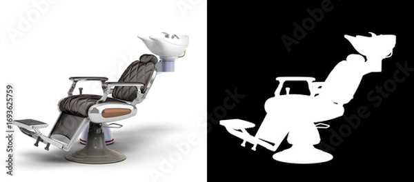 Fototapeta Modern Barber Chair 3D Render with Integrated Sink on white background with alpha