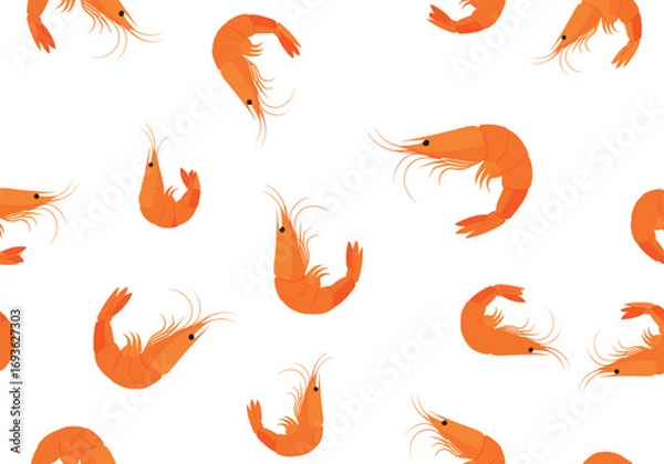 Fototapeta Vibrant orange shrimp pattern on a clean white background perfect for seafood enthusiasts