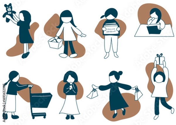 Fototapeta ショッピングする女性のセット（背景つき）