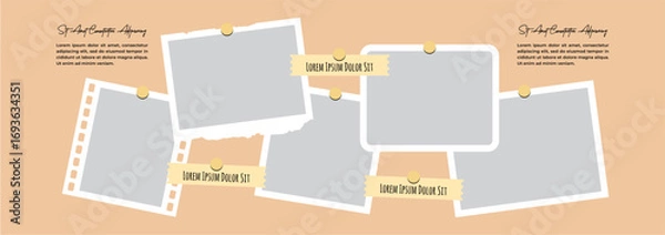 Fototapeta Pictures or photos frame collage, page grid layout abstract photo frames and digital photo wall template