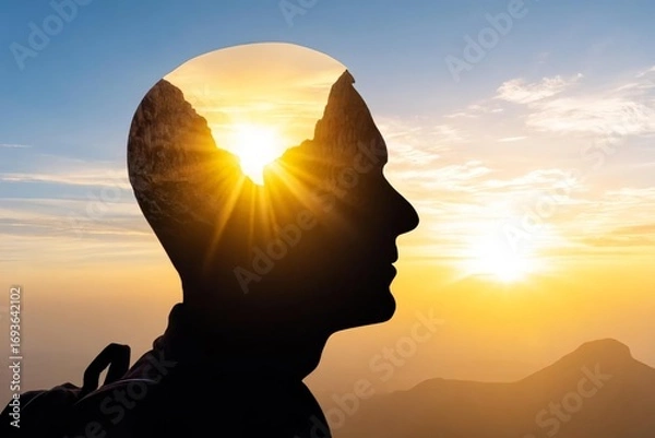 Fototapeta Surreal Concept of Mind with Mountain and Sunrise Reflection