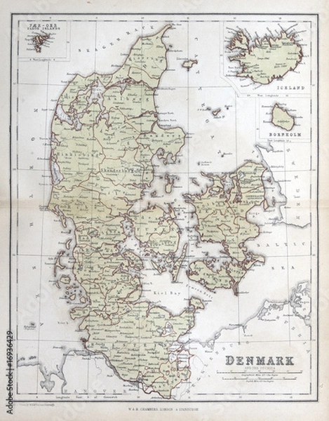 Obraz Old map of  Denmark, 1870