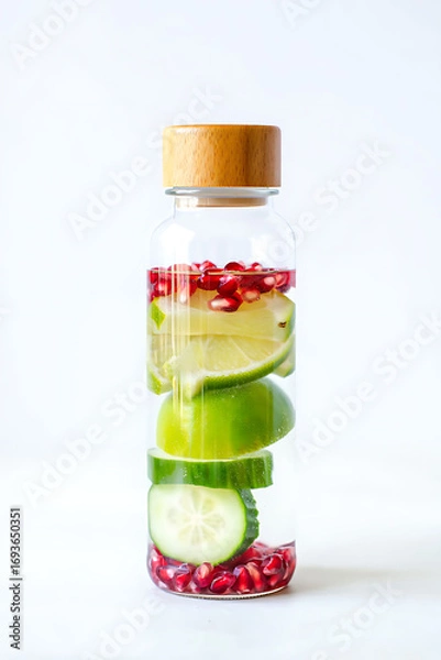 Fototapeta Refreshing Fruit-Infused Detox Water: Lime, Cucumber, and Pomegranate