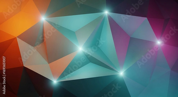 Fototapeta Colorful crystal facet background with shining light connections, an abstract concept for technology and modern design