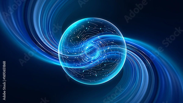 Fototapeta Futuristic Digital Orb: Abstract Representation of Technology and Data Flow