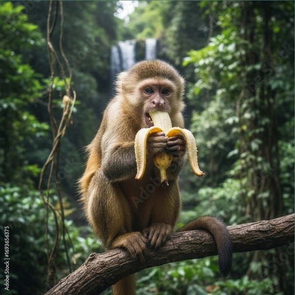 Fototapeta monkey on a tree trunk