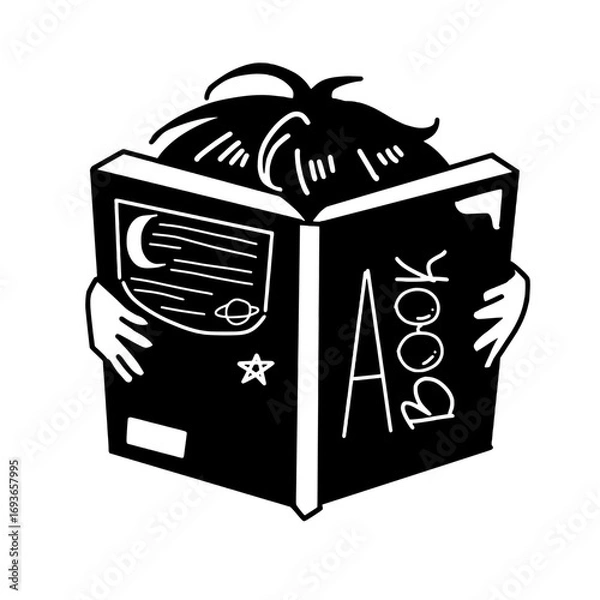 Obraz cute boy reading a space book 