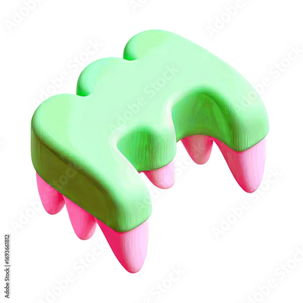 Fototapeta A whimsical, colorful tooth-shaped graphic element in vibrant green and pink.