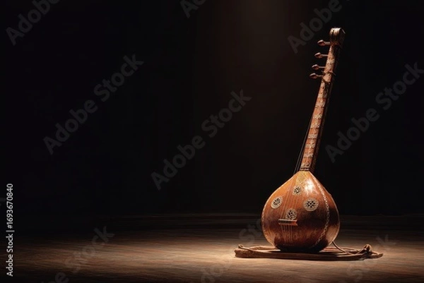 Obraz Ornate Oud, Traditional Middle Eastern Stringed Instrument, Dark Background