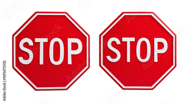 Fototapeta Stop sign traffic road safety regulation warning octagon red sign vector illustration set , isolated on transparent background