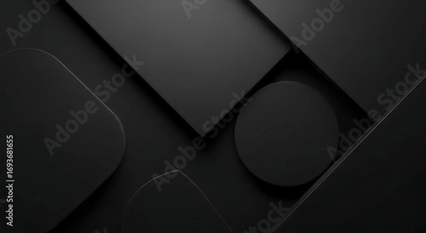 Fototapeta Elegant dark abstract background with layered geometric shapes creating a minimalist and modern composition with subtle shadows and depth