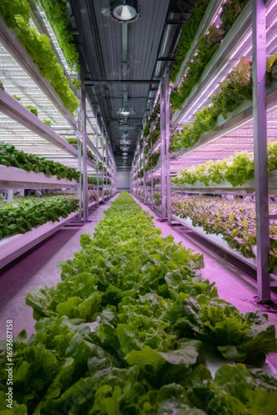 Fototapeta A donor tour through a greenhouse project supported by food security funding Rows of fresh vegetables grow inside