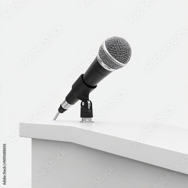 Obraz Black microphone on a white podium