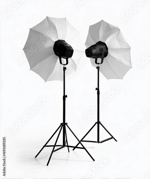 Obraz Two studio lights with umbrellas, isolated